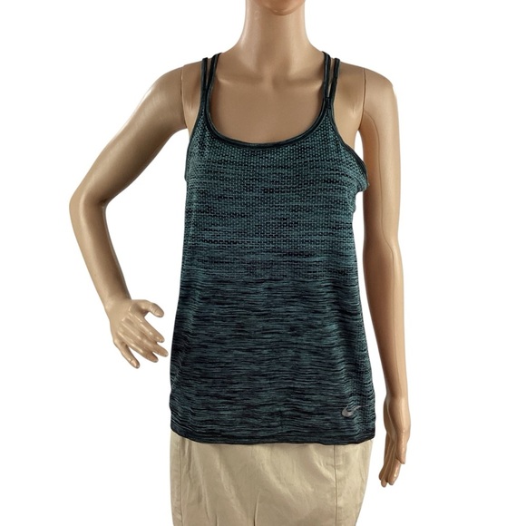 Nike Dri-FIT Strappy Racerback Training Tank Top Teal Black M - Picture 1 of 7